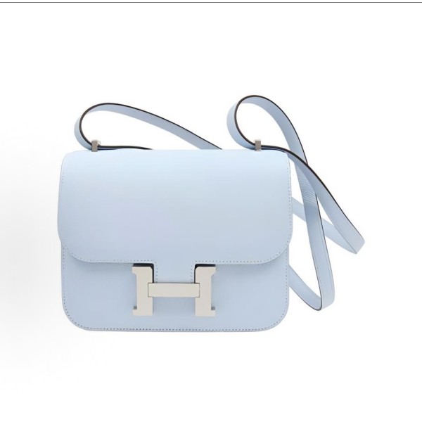 HERMES Constance 19 silver buckle crossbody single-shoulder bag in Haze blue